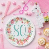 80e verjaardag  waterverf bloemen feest papieren bordje (Feest)