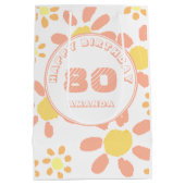 80e verjaardag Waterverf Bloemenpatroon Medium Cadeauzakje (Achterkant)