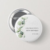80e Verjaardag Waterverf Eucalyptus Script Ronde Button 5,7 Cm (Voorkant /achterkant)