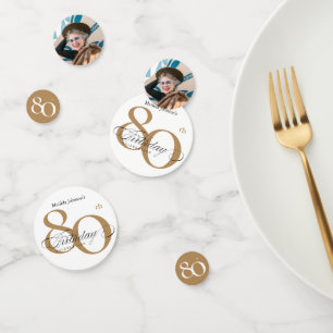 80e verjaardag White Gold Chic Calligraphy Elegant Confetti