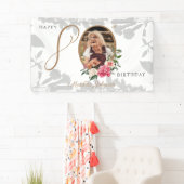 80e verjaardag White Gold Floral botanische foto Spandoek (Insitu)