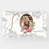 80e verjaardag White Gold Floral botanische foto Spandoek (Horizontaal)