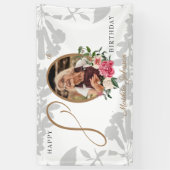 80e verjaardag White Gold Floral botanische foto Spandoek (Verticaal)
