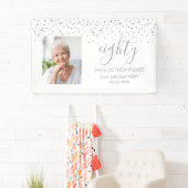 80e verjaardag White Silver Confetti Foto Spandoek (Insitu)