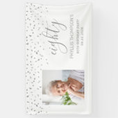 80e verjaardag White Silver Confetti Foto Spandoek (Verticaal)