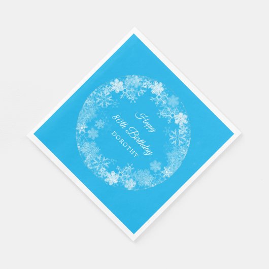 80e verjaardag Winter Wonderland Sneeuwvlok Blauw Servet (Hoek)