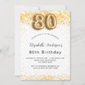 80e verjaardag wit goud glitter elegant kaart (Voorkant)