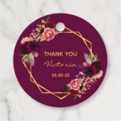 80e verjaardag witte floral gold geo burgundy name bedankjes labels (Achterkant)