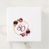 80e verjaardag witte floral gold geo burgundy name bedankjes labels (In situ)
