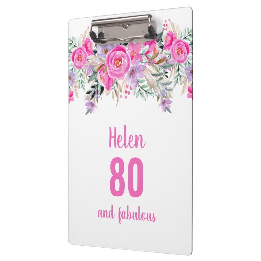 80e verjaardag witte roze florale klembord (Links)