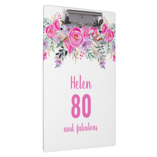 80e verjaardag witte roze florale klembord (Rechts)