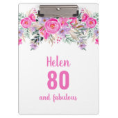 80e verjaardag witte roze florale klembord (Voorkant)