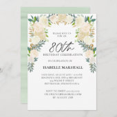 80e verjaardag witte rozen bloemenscript party kaart (Voorkant / Achterkant)