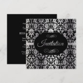 80e verjaardag | Zilver en zwart Damask Kaart (Voorkant / Achterkant)