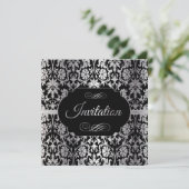 80e verjaardag | Zilver en zwart Damask Kaart (Staand voorkant)