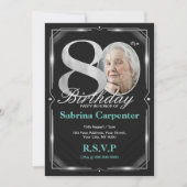 80e verjaardag Zilver en Zwart Uitnodiging (Voorkant)