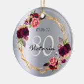 80e verjaardag zilveren floralen geometrische burg keramisch ornament (Links)