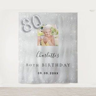 80e verjaardag zilveren foto glitter-stof welkom wandkleed
