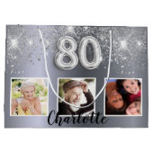 80e verjaardag zilveren glitter foto groot cadeauzakje (Achterkant)