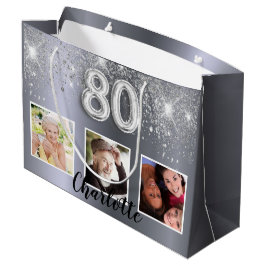 80e verjaardag zilveren glitter foto groot cadeauzakje