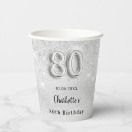 80e verjaardag zilveren glitter monogram papieren bekers