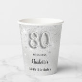 80e verjaardag zilveren glitter monogram papieren bekers (Voorkant)
