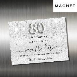 80e verjaardag zilveren glitters save the date mag