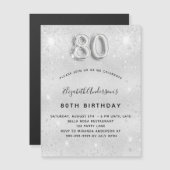 80e verjaardag zilverglitter glamoureus magnetische uitnodiging (Voorkant / Achterkant)
