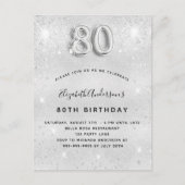 80e verjaardag zilverglitter glamoureus uitnodiging briefkaart (Voorkant)