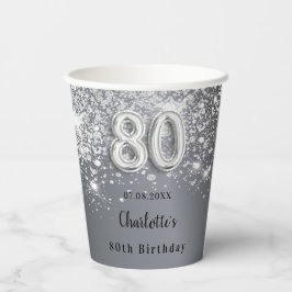 80e verjaardag zilverglitter monogram papieren bekers