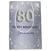80e verjaardag zilverglitterstofmonogram medium cadeauzakje (Voorkant)