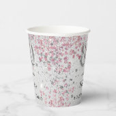 80e verjaardag zilverkleurige roze glitter papieren bekers (Rechts)