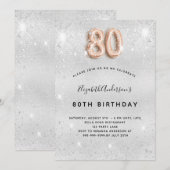 80e verjaardag zilvermetaal roos goud glitter kaart (Voorkant / Achterkant)