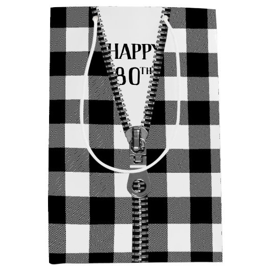 80e verjaardag Zipper op buffelplaat Medium Cadeauzakje (Voorkant)