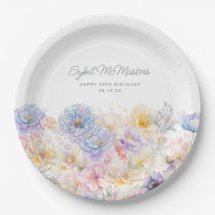 80e Verjaardag Zomer Waterverf Bloemen Custom Papieren Bordje