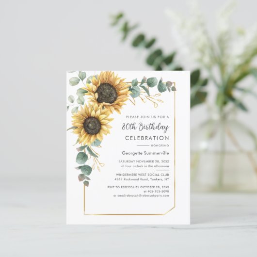 80e verjaardag Zonnebloem Eucalyptus Invite (Staand voorkant)