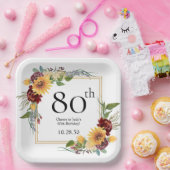 80e verjaardag Zonnebloemen Papieren Bordje (Feest)