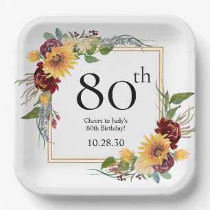 80e verjaardag Zonnebloemen Papieren Bordje