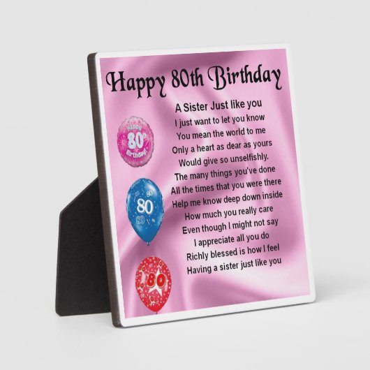 80e verjaardag Zuster Poem Plaque Fotoplaat (Voorkant)