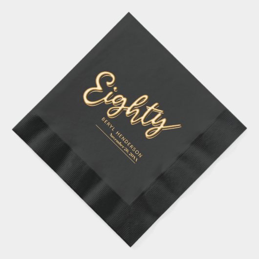 80e verjaardag zwart en goud folie servetten (Rechts)