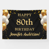 80e verjaardag zwart en goud spandoek (Horizontaal)