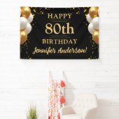 80e verjaardag zwart en goud spandoek (Insitu)