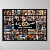 80e Verjaardag Zwart Goud 100 Foto Collage Poster (Voorkant)
