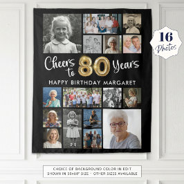 80e Verjaardag Zwart Goud 16 Foto's Proost op Jare Wandkleed