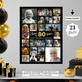 80e verjaardag zwart goud 21 foto's juichen voor j poster