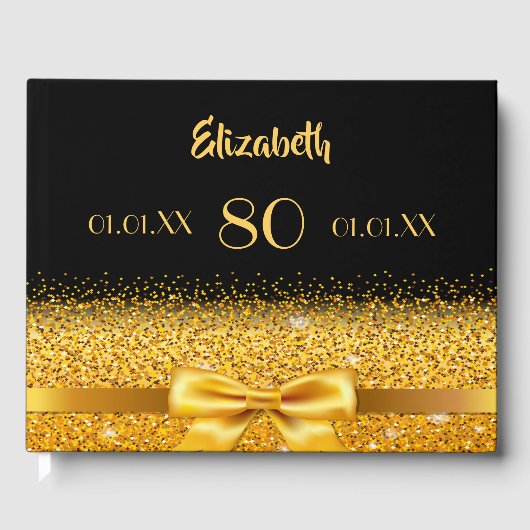 80e verjaardag zwart goud boog klassiek elegant gastenboek (Voorkant)