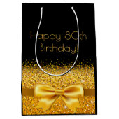 80e verjaardag zwart goud boog medium cadeauzakje (Voorkant)
