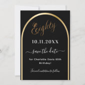 80e verjaardag zwart goud boog save the date (Voorkant)