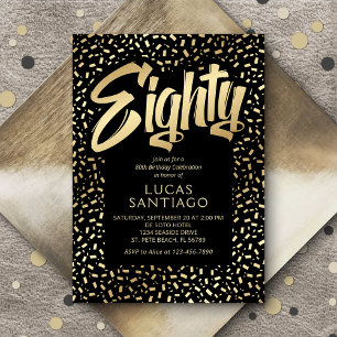 80e verjaardag Zwart Goud Confetti Kaart