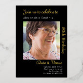 80e verjaardag zwart goud folie uitnodiging (Voorkant)